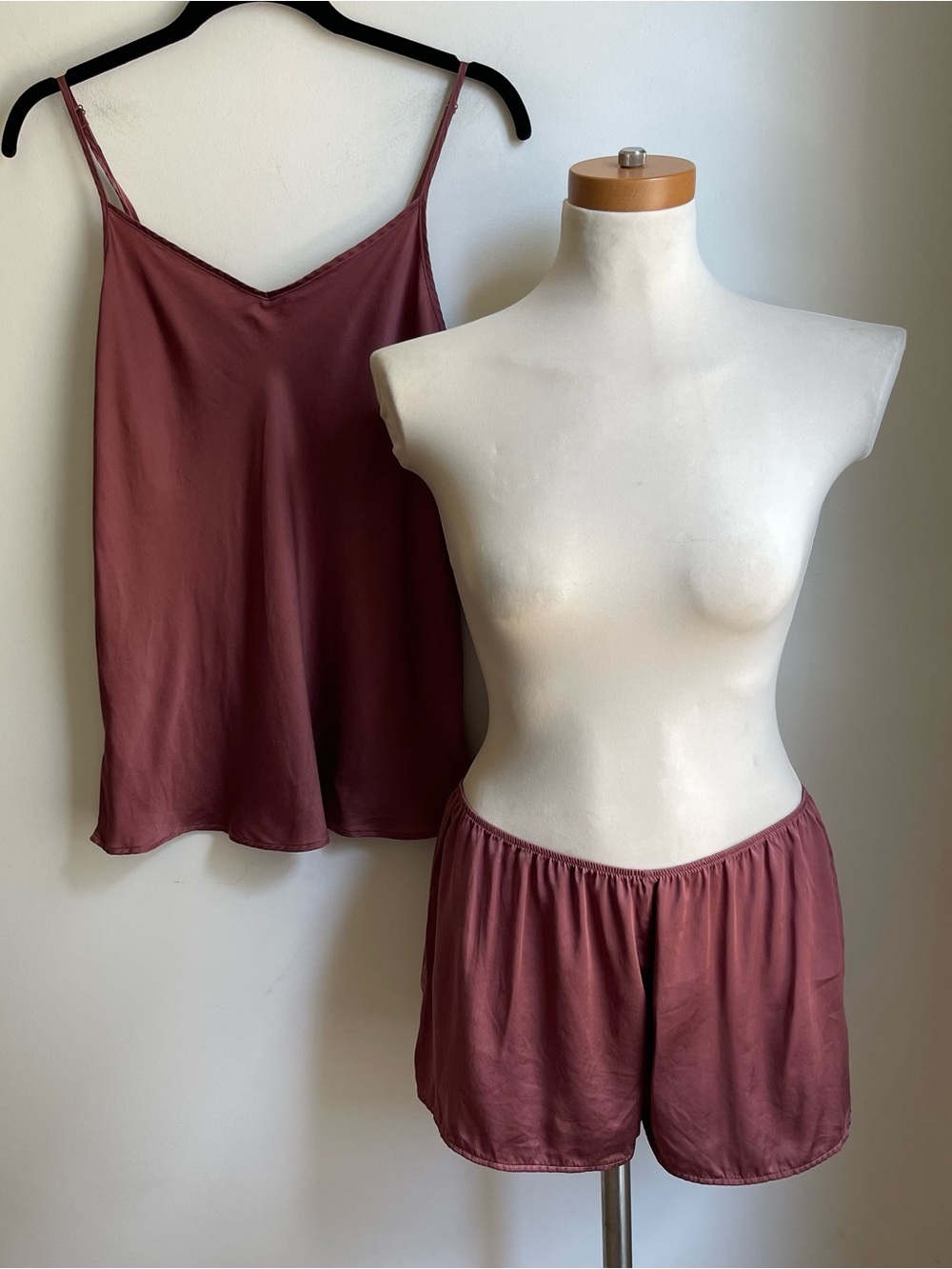 Intimissimi Silk Satin Set Shorts + Camisole Top Chocolate Brown V-Neck Small